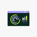 Data analyzing dashboard with bar chart and circular graph, flat vector illustration representing digital analytics