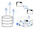 Data Automation with AI File Transfer, Cloud Storage, and Database Growth Depicted in Simple Graphics Royalty Free Stock Photo
