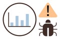 Bug Detection with Warning Symbol and Data Graph in Minimalist Design Royalty Free Stock Photo