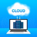 Data base, cloud. Network servers computer hardware technology decorative elements. Vector illustration Royalty Free Stock Photo