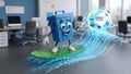 Data Breach Cartoon Trash Can Surfing on Circuit Board Royalty Free Stock Photo