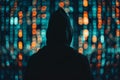 A data breach with unauthorized access a dark silhouette of a hacker against a backdrop of abstract digital cyberspace The