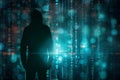 A data breach with unauthorized access a dark silhouette of a hacker against a backdrop of abstract digital cyberspace The