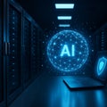 Data Center With Ai Hologram Display 051125 Royalty Free Stock Photo