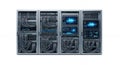 Data Center Cabinets with Servers and Network Cables on White Background Server Infrastructure Digital System Storage Royalty Free Stock Photo