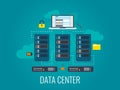 Data Center. Cloud technologies concept. Computer server design. Web hosting and cloud database. Big data flow