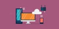 Flat design concept of data center, web server hosting, communication, internet network and technology.