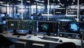 Data center computers showing neural network visualization and code Royalty Free Stock Photo