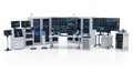 Data Center Computing Infrastructure with Servers Racks Monitors on White Background for Network Solutions Royalty Free Stock Photo