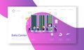 Data Center Concept Landing Page. Hosting Service Characters Cloud Data Storage Work Process Website Template. Easy Edit