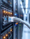 Data Center Connectivity - Ethernet Cable Plugged into a Server Royalty Free Stock Photo