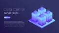 Data center. Datacenter server farm isometric concept. Modern data center hero image design Royalty Free Stock Photo