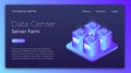 Data center. Datacenter server farm isometric concept. Modern data center hero image design Royalty Free Stock Photo