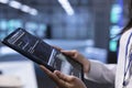 Data center developer uses computer to troubleshoot hardware and software errors Royalty Free Stock Photo