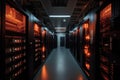 data center with emergency lights, generators, and fire suppression systems visible