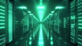 Data center with endless servers. Network and information servers behind glass panels. 3d rendering