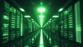 Data center with endless servers. Network and information servers behind glass panels. 3d illustration