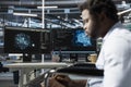 Data center engineer using artificial intelligence visualization tools Royalty Free Stock Photo