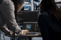 Data center engineering team using AI visualization tool to do optimizations Royalty Free Stock Photo