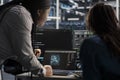 Data center engineering team using artificial intelligence visualization tools Royalty Free Stock Photo