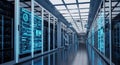 Data center filled with servers robotic arms and drones showcases the future of technology and automated infrastructure management Royalty Free Stock Photo