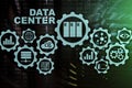Data Center of the Future on a virtual screen. Business information technology concept. Storing data and securing