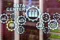 Data Center of the Future on a virtual screen. Business information technology concept. Storing data and securing