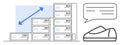Data Center Growth and Communication with Servers Stacked in Increasing Sizes and Text Bubble
