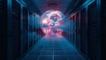 Data Center Hallway With Clouds and Light Effects in Futuristic Setting Royalty Free Stock Photo