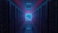 Data Center Hallway With Clouds and Light Effects in Futuristic Setting Royalty Free Stock Photo