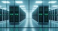 Data center server room showcasing computing network storage hardware infrastructure cloud systems and rack organization Royalty Free Stock Photo