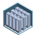 Data center icon, server room. Vector illustration in isometric projection, isolated on white.