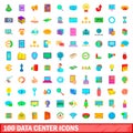 100 data center icons set, cartoon style Royalty Free Stock Photo