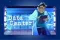 Data center landing page, geek work in server room Royalty Free Stock Photo