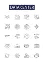 Data center line vector icons and signs. center, server, computing, storage, backup, architecture, network, facility Royalty Free Stock Photo