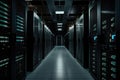 data center with massive server racks, each one filled with servers and hard drives Royalty Free Stock Photo