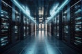 data center with massive server racks, each one filled with servers and hard drives Royalty Free Stock Photo