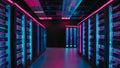 Data Center With Multiple Rows of Fully Operational Server Racks. Royalty Free Stock Photo