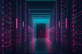 Data Center With Multiple Rows of Fully Operational Server Racks. Modern Telecommunications Royalty Free Stock Photo