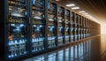 Data Center, multiple rows of Operational server racks, concept of cloud computing, artificial intelligence, super computer, Royalty Free Stock Photo