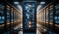 Data Center, multiple rows of Operational server racks, concept of cloud computing, artificial intelligence, super computer, Royalty Free Stock Photo
