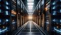 Data Center, multiple rows of Operational server racks, concept of cloud computing, artificial intelligence, super computer, Royalty Free Stock Photo