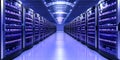 Data Center Multiple Rows Operational Server Racks. Modern Telecommunications, Cloud Computing, Artificial Intelligence, Database Royalty Free Stock Photo