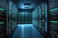 data center or network server room with racks of an internet provider Royalty Free Stock Photo