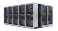 Data Center with Network Servers and Racks on White Background for Cloud Computing Infrastructure and IT Solutions with Royalty Free Stock Photo