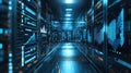 Data center racks showing digital information and analytics Royalty Free Stock Photo