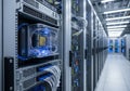 Data center with rows of server racks housing networking Royalty Free Stock Photo