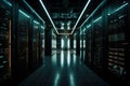 data center with rows of servers, each one with blinking led lights Royalty Free Stock Photo