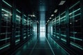 data center with rows of servers, each one with blinking led lights Royalty Free Stock Photo