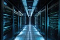 data center with rows of servers, each one with blinking led lights Royalty Free Stock Photo